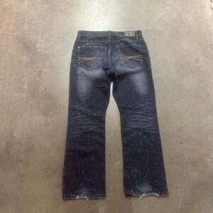 Y2K express men's dark acid wash low rise bootcut jeans wide leg skater 34